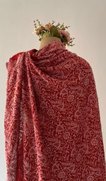 Red Pure Silk Georgette Chikankari Saree