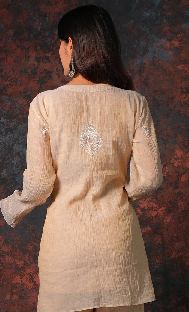 Women's Lakhnavi Handcrafted Tissue chanderi Chikankari Kurta And palazzo Set - HONC0322040