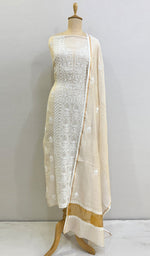 Load image into Gallery viewer, Women&#39;s Lakhnavi Handcrafted Tissue Chanderi Chikankari Kurta Dupatta Set - HONC0204005
