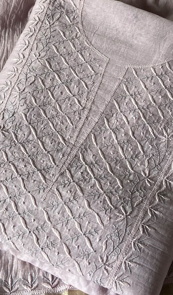 Pure Mul Chanderi Chikankari 3 Pc Unstitched Suit Set