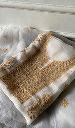 Load image into Gallery viewer, Women's Lakhnavi Handcrafted Pure Organza Chikankari Unstitched Kurta And Dupatta Set- HONC0340861