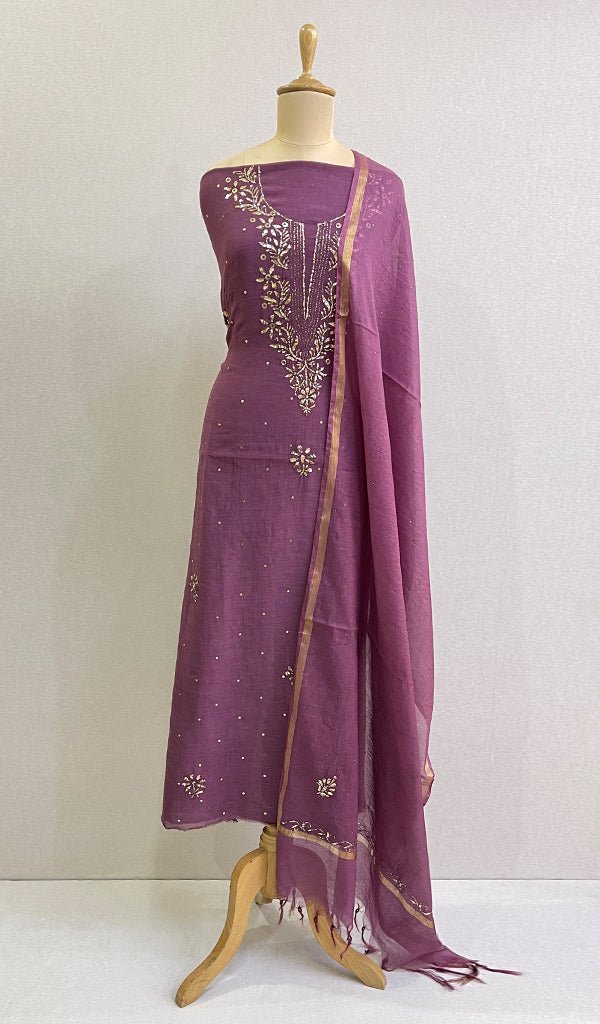 Women's Lakhnavi Handcrafted Mul Chanderi  Kurta And Dupatta Set -  HONC0166866