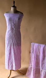 将图像加载到图库查看器中， Pure Mul Chanderi Chikankari 3 Pc Unstitched Suit Set