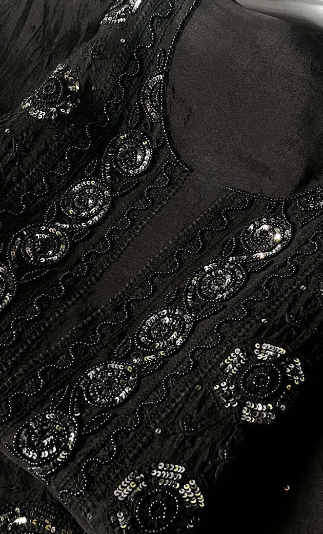 Women's Lakhnavi Handcrafted Pure Organza Chikankari Unstitched Kurta And Dupatta Set- HONC0328889