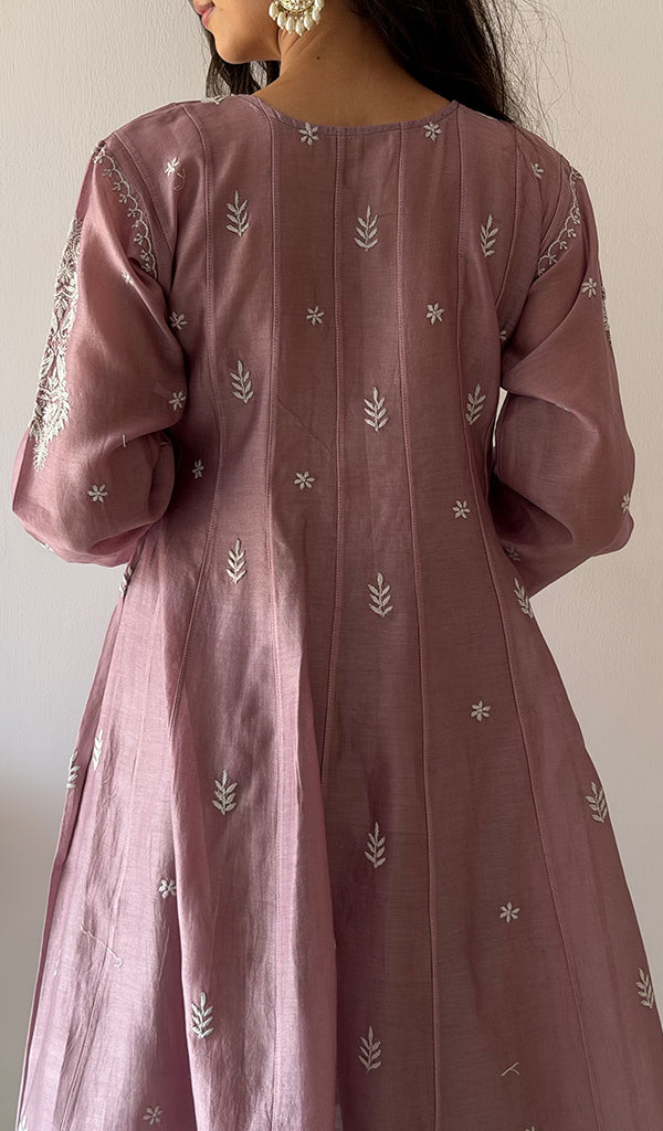 Women's Lucknowi Handcrafted Mul Chanderi Stitched Chikankari Kurta And Plazzo Set- HONC0379066
