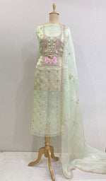Women's Lakhnavi Handcrafted Pure Organza Chikankari Unstitched Kurta And Dupatta Set- HONC0213073