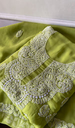 将图像加载到图库查看器中， Women's Lucknowi Handcrafted Faux-Georgette Unstitched Chikankari Suit Material - HONC0347506