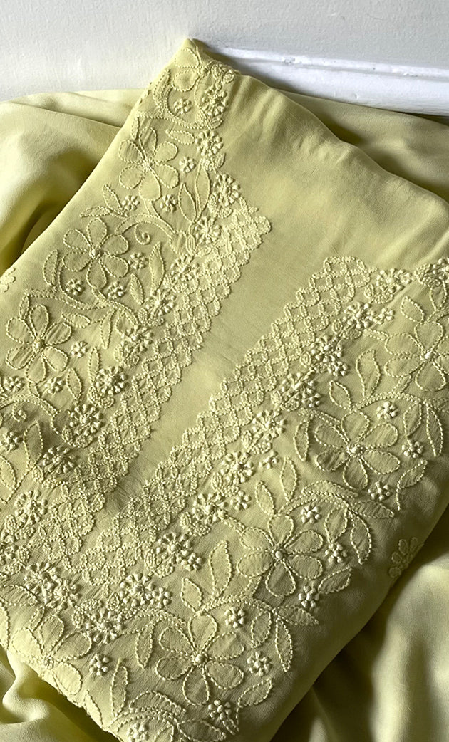 Women's Lakhnavi Handcrafted Viscose Georgette Chikankari Full Suit Material - HONC0312590