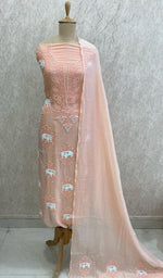 Load image into Gallery viewer, Hunar Women&#39;s Lakhnavi Handcrafted Mul Chanderi Kurta And Dupatta Set - HONC0277082
