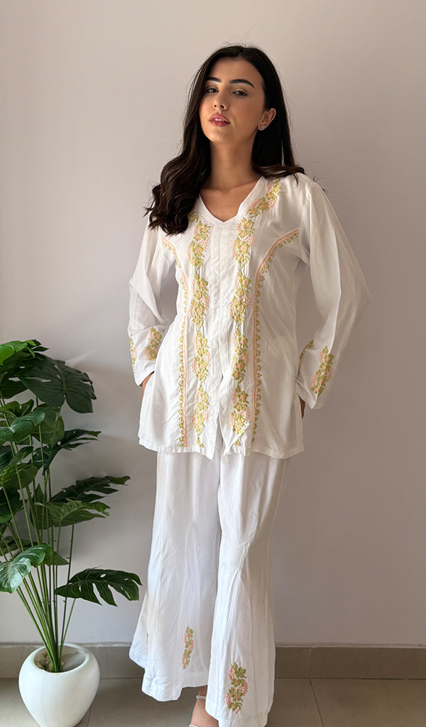 Women's Lakhnavi Handcrafted Cotton Chikankari Kurti And Plazzo Set - HONC0375712