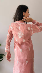 将图像加载到图库查看器中， Women's Lucknowi Handcrafted Mul Chanderi Stitched Chikankari Kurta And Plazzo Set- HONC0378817