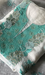 Load image into Gallery viewer, Mehnaj Women's Lakhnavi Handcrafted Pure Organza Chikankari Unstitched Kurta And Dupatta Set- HONC0228643