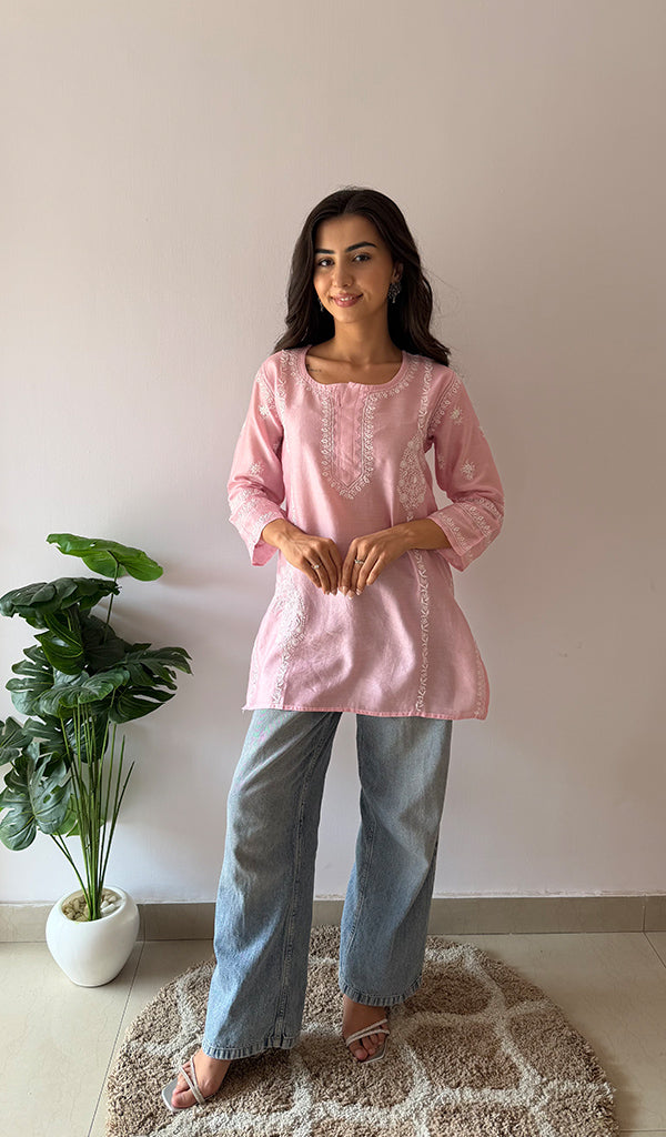 Eshita Women's Lakhnavi Handcrafted Mul Chanderi Chikankari Top - HONC0329115