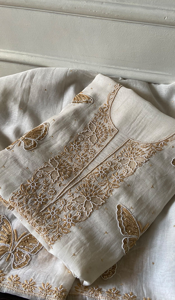 Titlee Women's Lakhnavi Handcrafted Mul Chanderi Unstitched Kurta And Dupatta Set - HONC0322123