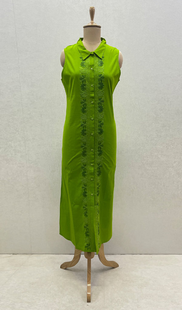 Fizaa Chikankari Kurti for Women With Pocket - Green - House Of Kari ( Chikankari Clothing)