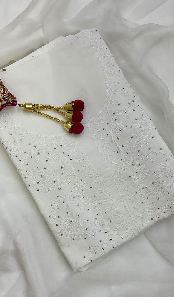 Women's Lucknowi Handcrafted Cotton Chikankari Unstitched Kurti Fabric - Honc089191