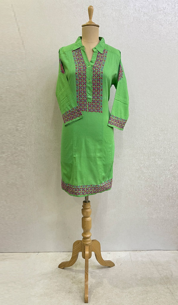 Women's Lakhnavi Handcrafted Cotton Chikankari Top - HONC082851