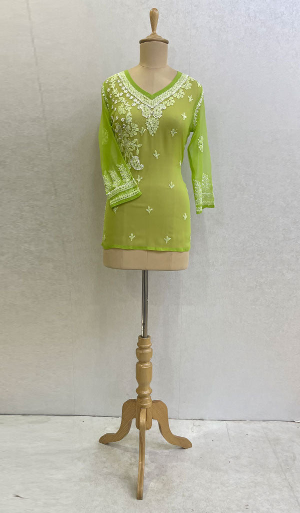 Women's Lakhnavi Handcrafted Faux Georgette Chikankari Top - HONC0106261