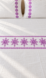 Lakhnavi Handcrafted Cotton Chikankari Bedsheet Set - HONC0394531