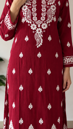 Women's Lucknowi Handcrafted Modal Cotton Chikankari Anarkali Dress - HONC0231085
