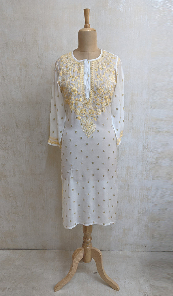 Tvis and Bliss. Hand Embroidered Nude Pure Silk Lucknow Chikankari kurti