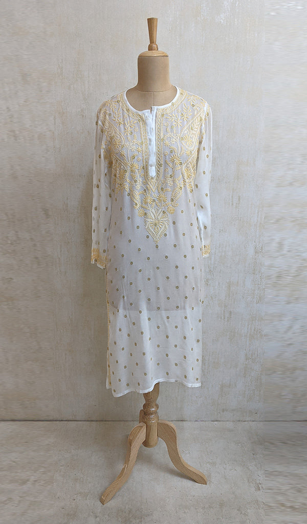 Women's Lucknowi Handcrafted Pure Chiffon Chikankari Kurti - NC0903