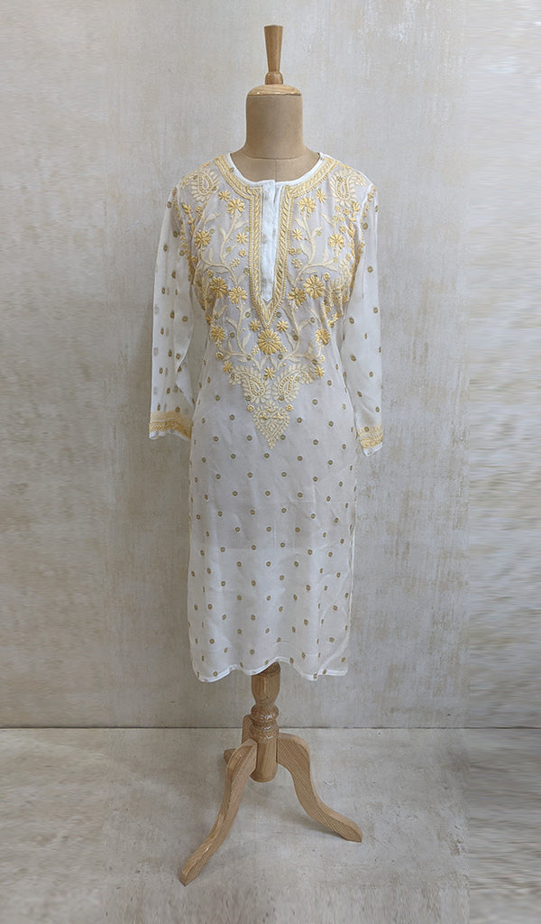 Women's Lakhnavi Handcrafted Pure Chiffon Chikankari Kurti - NC0904