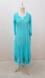 将图像加载到图库查看器中， Women&#39;s Lakhnavi Handcrafted Faux-Georgette Chikankari  Anarkali Dress - HONC040036
