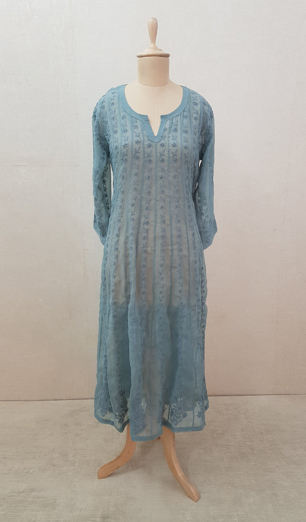 Women's Lakhnavi Handcrafted Faux-Georgette Chikankari  Anarkali Dress - HONC040036