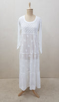 Safiya Women's Lakhnavi Handcrafted White Viscose Georgette Chikankari Dress - NC062999