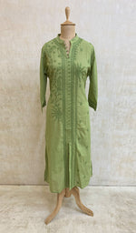 Load image into Gallery viewer, Women&#39;s Lucknowi Handcrafted Green Cotton Chikankari Kurti - NC068808
