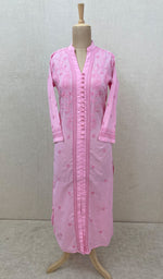 Load image into Gallery viewer, Women&#39;s Lucknowi Handcrafted Baby Pink Cotton Chikankari Kurti - NC068818