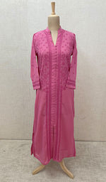 Load image into Gallery viewer, Women&#39;s Lakhnavi Handcrafted Dark Pink Cotton Chikankari Kurti - NC068819
