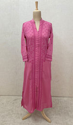 将图像加载到图库查看器中， Women&#39;s Lakhnavi Handcrafted Dark Pink Cotton Chikankari Kurti - NC068819
