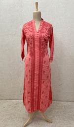 Load image into Gallery viewer, Women&#39;s Lakhnavi Handcrafted Pink Cotton Chikankari Kurti - NC068832