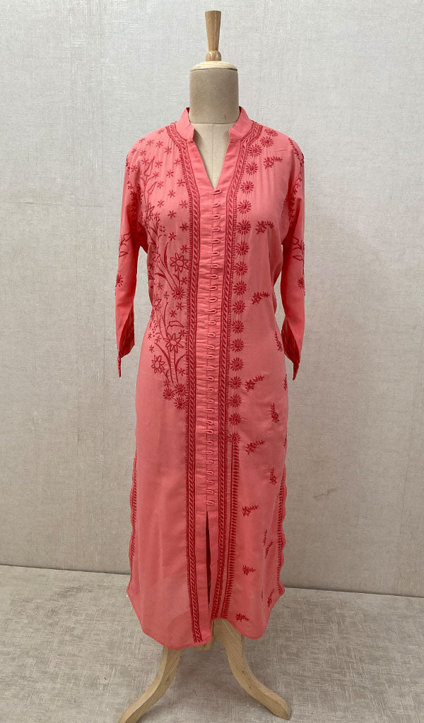 Women's Lucknowi Handcrafted Pink Cotton Chikankari Kurti - NC068837