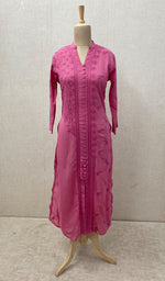 将图像加载到图库查看器中， Women&#39;s Lucknowi Handcrafted Dark Pink Cotton Chikankari Kurti - NC068855
