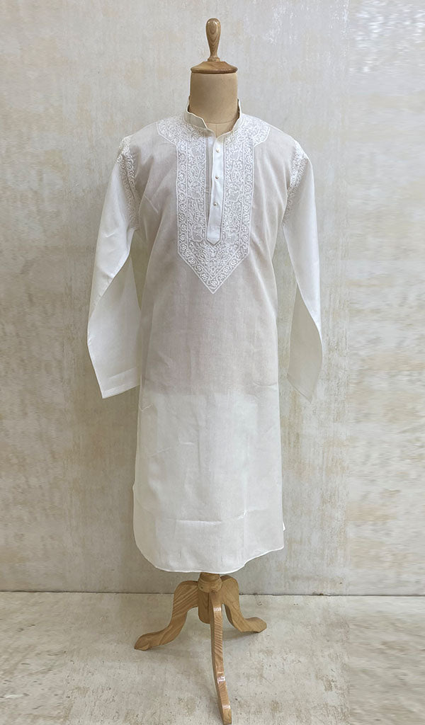 Men's Lucknowi Handcrafted Cotton Chikankari Kurta - NC069924