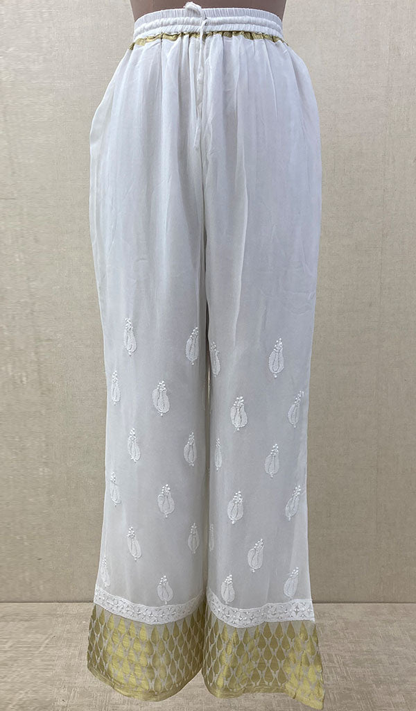 勒克瑙手工制作粘胶乔其纱 Chikankari Palazzo - NC017084