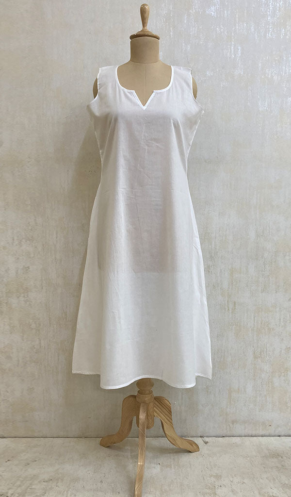 Women's White Cambric Cotton Long A-Line Slip - NC0400