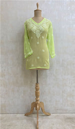 Load image into Gallery viewer, Women&#39;s Lakhnavi Handcrafted Green Faux-Georgette Chikankari Top - NC073576
