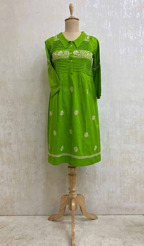 Women's Lakhnavi Handcrafted Turquoise Cotton Chikankari Top - NC075653