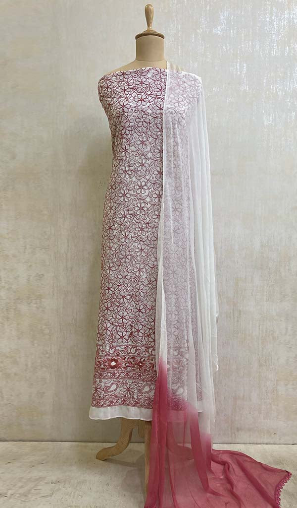 Elegant Contrast Floral Thread Work With Digital Printed Bottom & Lakhnavi  Work On Dupatta – ElegantFashionWear.in
