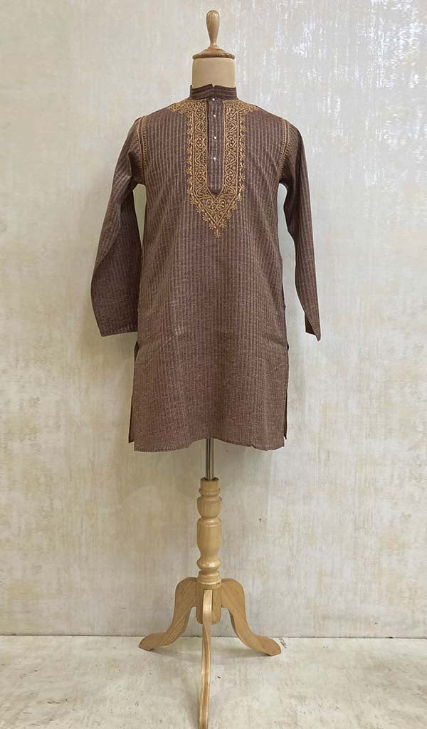 Men's Lucknowi Handcrafted Cotton Chikankari Kurta - HONC0437