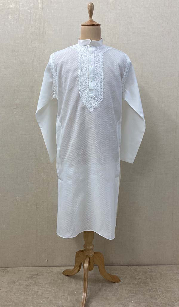 Men's Lucknowi Handcrafted Cotton Chikankari Kurta - HONC0439