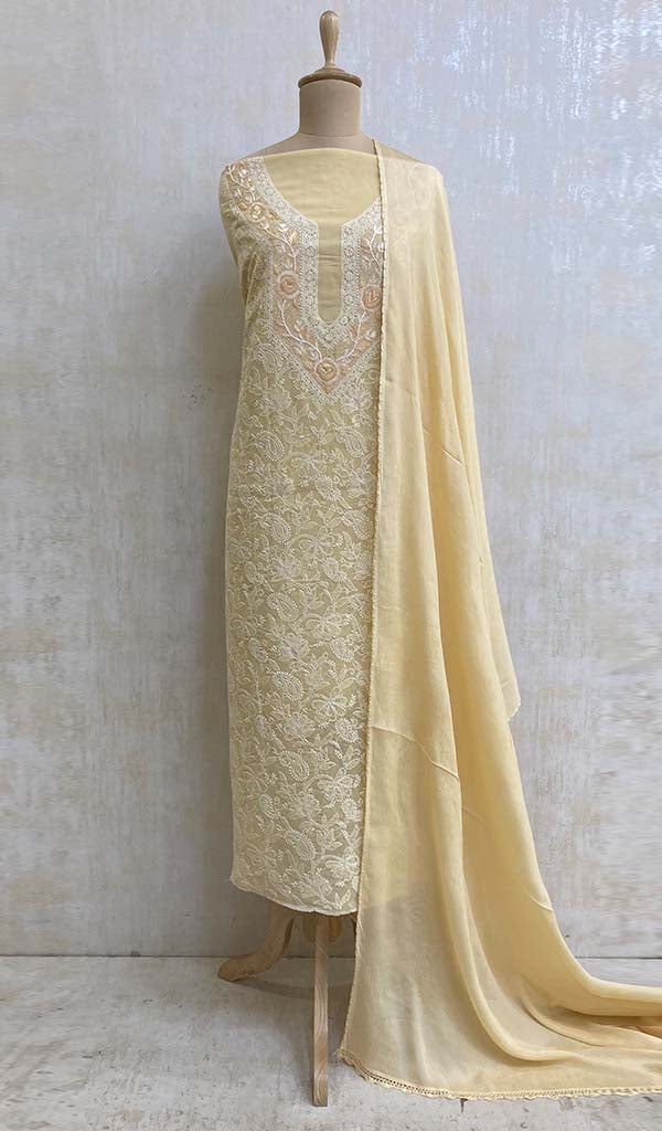 Women's Lakhnavi Handcrafted Cotton Chikankari Suit Material- HONC05694
