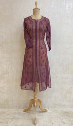 Load image into Gallery viewer, Women&#39;s Lucknowi Handcrafted Purple Organza Chikankari Kurti - NC075894