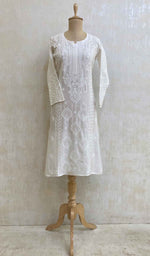 Load image into Gallery viewer, Women&#39;s Lucknowi Handcrafted Off White Chanderi Silk Chikankari Kurti - HONC021206
