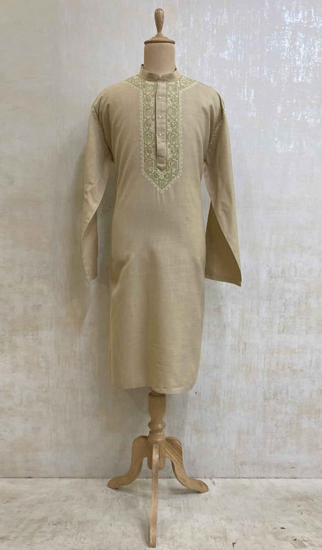 Men's Lucknowi Handcrafted Cotton Chikankari Kurta - HONC021660