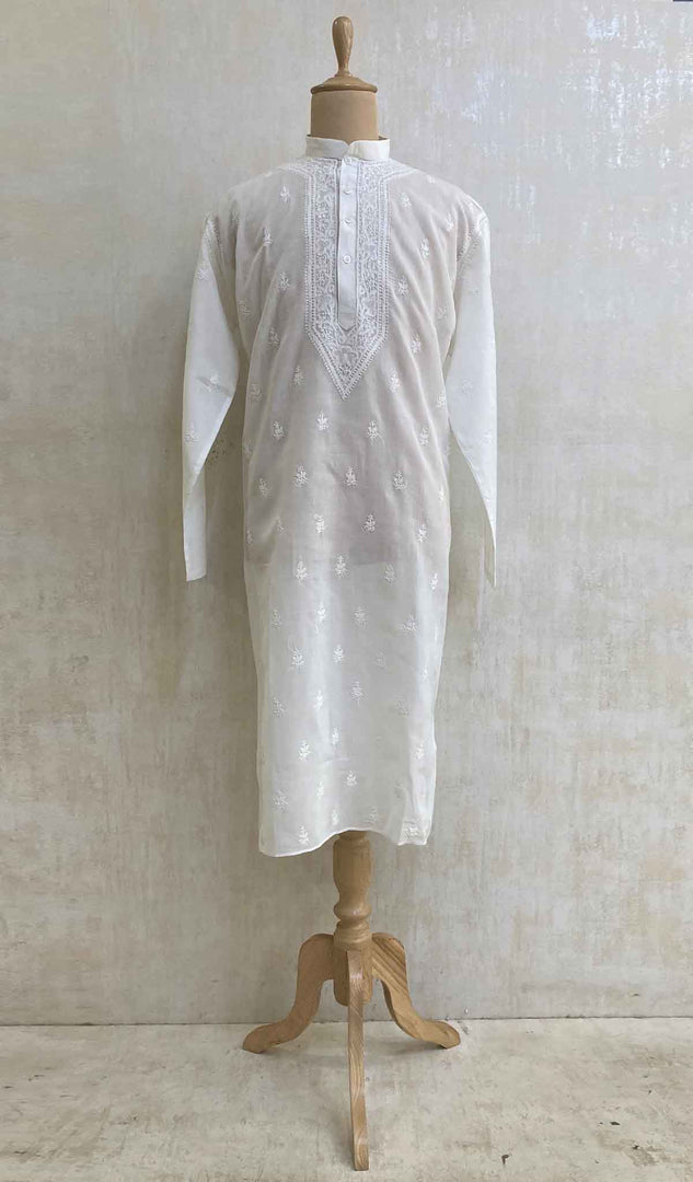 Men's Lucknowi Handcrafted Cotton Chikankari Kurta - HONC021824